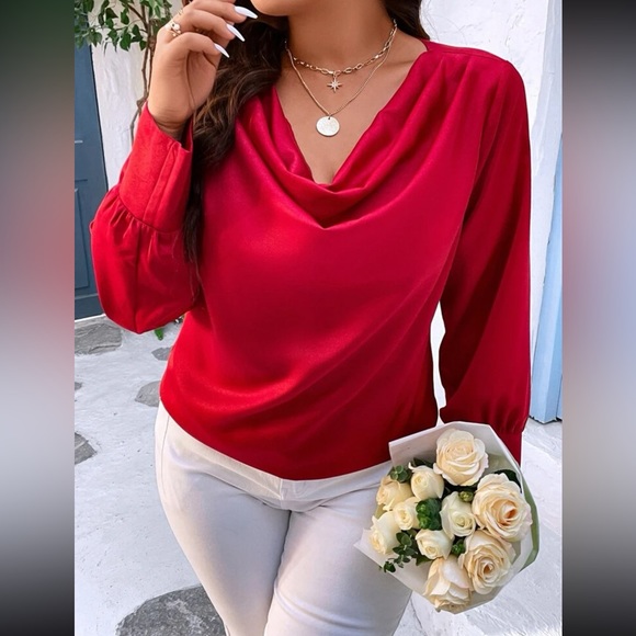 Luxe plus size draped front blouse - Picture 4 of 9